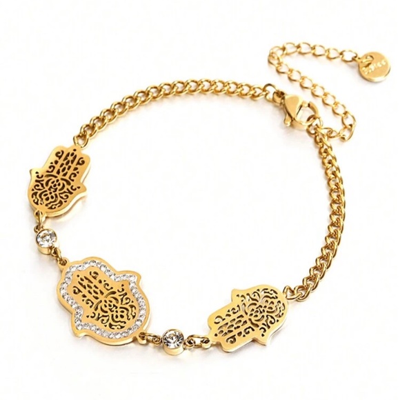 Gold Plated Stainless Steel Hamsa Charm Bracelet - Picture 2 of 3